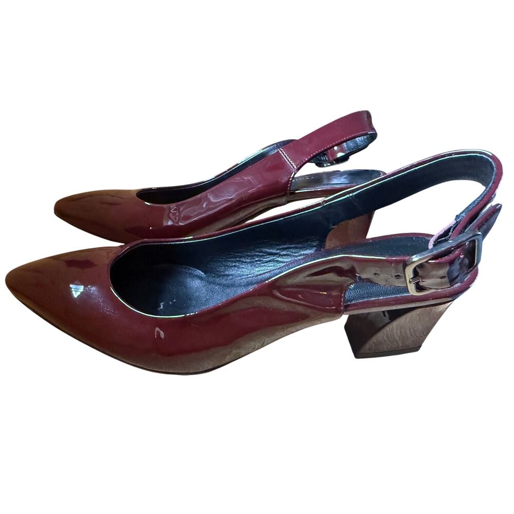 AGL Attilio Giusti Leombruni Wine Patent Leather Slingback Block Heel US7 Italy
